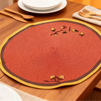Tapis et sous-plats jetables en plastique écologiques marron de luxe, classiques, jacquard, texture riche, brodés