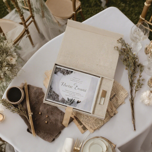 Boîte <span class=keywords><strong>de</strong></span> rangement pour emballage d'album photo en <span class=keywords><strong>lin</strong></span> <span class=keywords><strong>de</strong></span> mariage <span class=keywords><strong>de</strong></span> luxe vintage à impression personnalisée avec clé USB Boîte photo - Product Image 1
