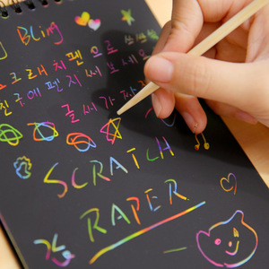 Livre de dessin et de coloriage <span class=keywords><strong>manga</strong></span>, papier à gratter magique arc-en-ciel, livre à gratter fait main pour enfants avec pochoir et autocollant - Product Image 2