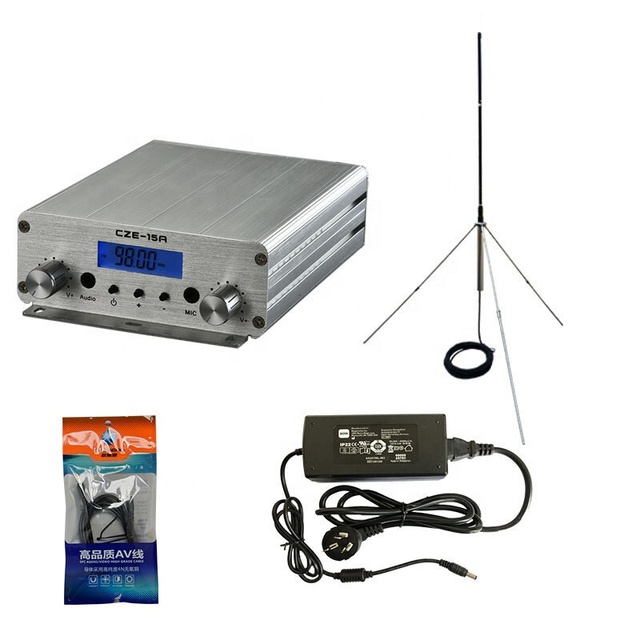 CZERF CZH-15A CZE-15A FU-15A 15W Stereo PLL Broadcast Transmitter FM Exciter 88Mhz-108Mhz+ PowerSource+GP 1/4 Wave Antenna