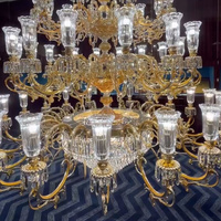 Lustre en cristal doré européen, abat-jour en verre, suspension, luminaire pour villa, hall d'hôtel, salle de banquet