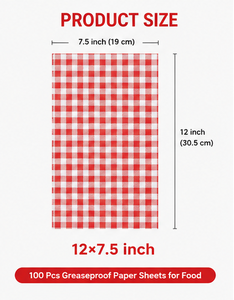 <b>Red</b> Checkered Greaseproof <b>Paper</b> Sheets 12x7.5 Inch Food Grade Oil Resistant Water Resistant Safe for Packaging - Product Image 2