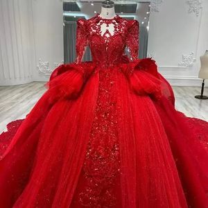 NDB10497 Abito da <span class=keywords><strong>Sposa</strong></span> di Lusso con Maniche Lunghe, Stile Elegante, Colore <span class=keywords><strong>Rosso</strong></span> - Product Image 6