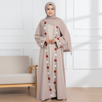 Lignes Abaya Été 2026 – Kimono Islamique de Luxe pour l'Aïd, Robe Musulmane pour Femme, Imprimé Floral, Magnifique Abaya de Dubaï Modeste avec Ensemble Foulard
