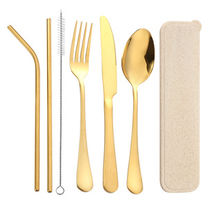 Juego <span class=keywords><strong>de</strong></span> utensilios <span class=keywords><strong>de</strong></span> viaje <span class=keywords><strong>de</strong></span> acero inoxidable <span class=keywords><strong>de</strong></span> alta calidad <span class=keywords><strong>Cubiertos</strong></span> reutilizables pulidos con espejo para acampar - Product Image 1
