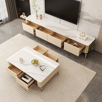 Tables basses et meuble TV italiens minimalistes de luxe en fer Ensemble petit meuble de maison en pierre frittée avec design Rock Board