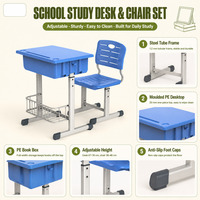 Ensemble bureau et chaise en plastique réglables en hauteur pour salle d'examen, vente en gros
