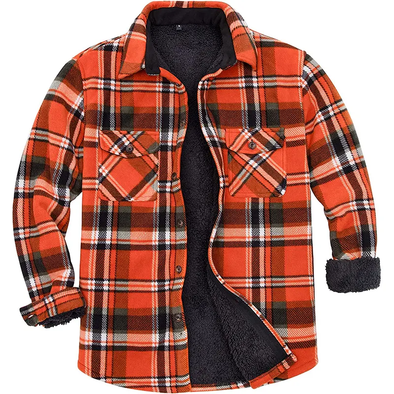 Top Sale Fleece Lined Jacket Men'S Clothing Fleece Jacket Men Flannel Plaid Jacket
