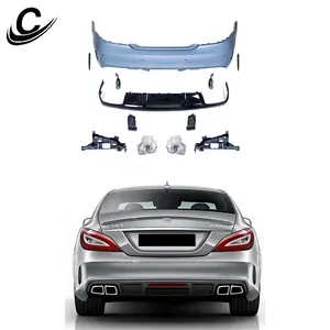 Rear Bumper for CLS Class W218 2011-2014 Old Upgrade to New CLS63 2015 PP Material Body Kit Diffuser Lip Exhaust Tips Car Parts