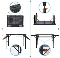 Table de camping pliable en aluminium avec deux ailes latérales pliables, résistante à la chaleur, en maille métallique, portable