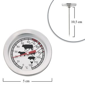 Thermomètre de cuisine analogique pour viande et rôtis, sonde en acier inoxydable 5x12 cm, plage de 0 à 120°C - Product Image 2