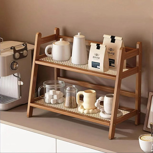 Wooden Two Tier <b>Shelf</b> With Mesh Mat For Kitchen Storage Organization - Product Image 1