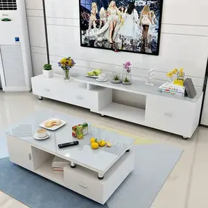Set Furnitur Ruang Tamu Papan MDF UV Glossy Tinggi Desain Kustomisasi Set Meja TV Stand End