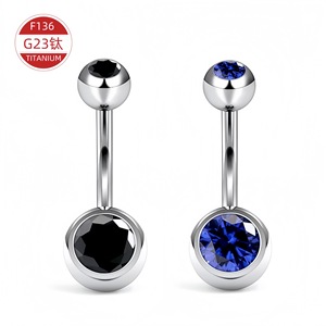 G23 <b>Titanium</b> Navel Stud <b>Black</b> And Blue Zircon Double-Ended Ball Piercing Jewelry For Belly Button - Product Image 1