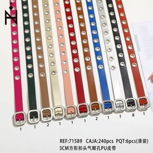 Cintura Tj Pu con fibbia quadrata da 2,5 cm, fibbia in ferro con foro d'aria, stile casual, per abbigliamento alla moda - Product Image 1