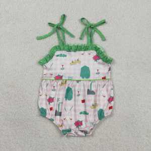 Combinaison sans manches pour bébé fille, imprimé chariot de golf vert, vente en gros, ensemble enfant SR3868 RTS - Product Image 1