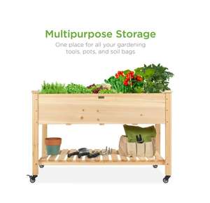 Support de rangement mobile fonctionnel pour lit de jardin surélevé en bois rectangulaire personnalisé <span class=keywords><strong>avec</strong></span> roues pour extérieur - Product Image 3