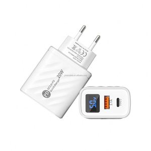 20W Smart Charger USB+<b>Type</b> <b>C</b> 5V/2.4A Travel Charger with Digital Display for EU/US/UK Mobile Phone & Smart Watch - Product Image 3