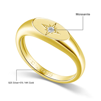Bague Chevalière Étoile Polaire en Or Rempli 14K/Argent 925 avec Diamant Moissanite Couleur D VVS, Bijoux Personnalisés sur Mesure pour Femme, Vente en Gros