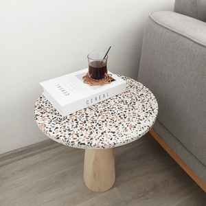 Mesa redonda de sofá moderna con patas de madera, mesa de centro de terrazo Nórdico - Product Image 5