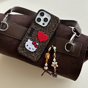 Funda Protectora para Teléfono con Estampado de Leopardo y Corazón de Dibujos Animados para Tela de Algodón, Anti-Huellas Dactilares, Protección Contra Impactos, para 17 16 15 14 13 ProMax - Product Image 1