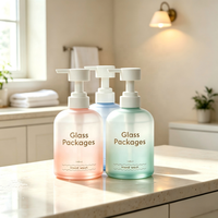 Bouteille en verre vide de 350 ml (12 oz) ronde, couleur ambre verte, pour savon liquide, shampoing, avec pompe à lotion en plastique, pour usage domestique ou hôtelier