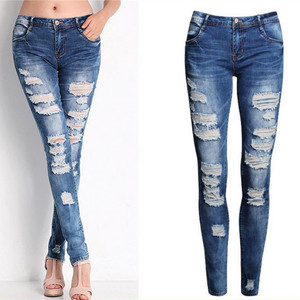 Jeans Skinny da <span class=keywords><strong>Donna</strong></span> Blu a Vita Media, Elasticizzati, con Dettagli Strappati, Lunghezza <span class=keywords><strong>alla</strong></span> <span class=keywords><strong>Caviglia</strong></span>, Vestibilità Slim, Stile Streetwear Estivo - Product Image 2