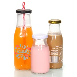 Juice Bottle Glass Milk Bottle 250ml 300ml 500ml 1L Clear Glass with Metal Lid 100ml 200ml 250ml 300ml 500ml 1000ml Food