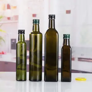 现货250毫升500毫升750毫升1000毫升方形圆形深绿色多利卡食用油玻璃瓶带螺帽的空橄榄油瓶
