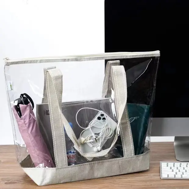 Şeffaf PVC Tote fermuarlı çanta