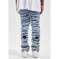 Jeans bleus pour hommes LILUO, jeans délavés et déchirés personnalisés, coupe slim, logo en cuir, streetwear