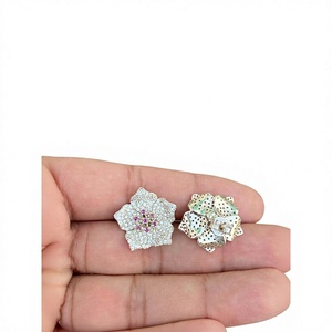 Natural Rhodolite Floral Stud <b>Earrings</b> 925 Sterling <b>Silver</b> Handmade Fine Gemstone Jewelry Wholesale Supplier - Product Image 2