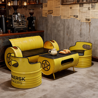 Ensemble de meubles en fer de style industriel moderne pour restaurant, bureau, salle de sport et bar à domicile - Combinaison canapé, table basse et chaises