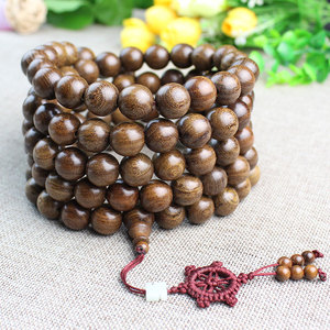 Collier de prière bouddhiste 108 perles en bois de santal doré ancien, unisexe, bijoux de cérémonie religieuse, style ethnique, objet de collection - Product Image 1