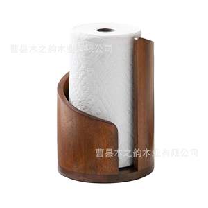 Wooden <b>Paper</b> Towel Holder Round Solid Wood Minimalist Design <b>Kitchen</b> Storage Organizer Brown Eco Friendly Desktop Use - Product Image 4