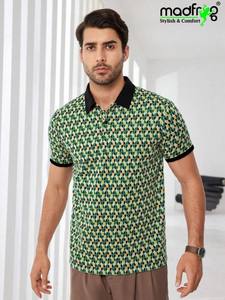 Men Abstract Printed Polo <b>Collar</b> <b>T</b>-<b>shirt</b> Blend Half Sleeve Regular Comfort Fit <b>T</b>-<b>Shirt</b> for Men - Product Image 2