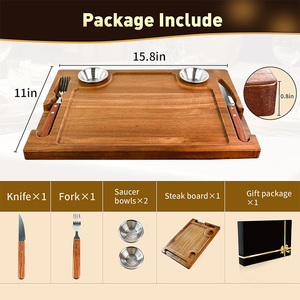 Juego de Tabla de Cortar para Carne de Madera de Acacia Premium con Ranuras para Salsas y Canales para Jugo, para Servir en Restaurantes y Bares de Carne - Product Image 2