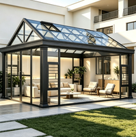 Gazebo moderne en aluminium noir avec toit en verre transparent pour patio extérieur
