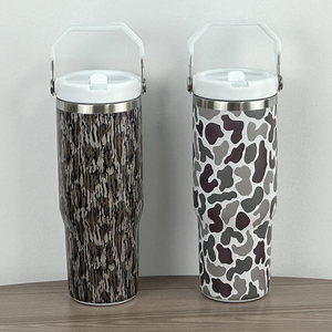 30oz Stainless Steel Vacuum Insulated Travel Mug with Flip Straw and <b>Top</b> Handle for Outdoor Hiking Camping Thermal Water Bottle - Product Image 6