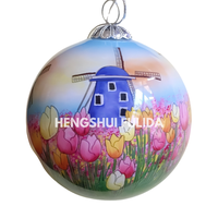 Ornement de Noël en verre fait main de haute qualité, motif tulipe et papillon, ovale, décoration d'arbre de Noël, art peint