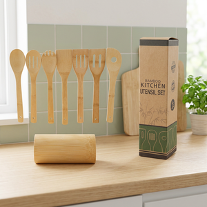 Ensemble d'ustensiles de cuisine en bambou 7 pièces, outils de cuisson écologiques en bois, cuillère, spatule, fourchette, lavage à la main uniquement - Product Image 4