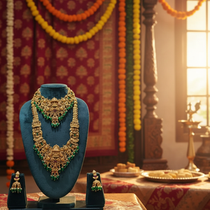 Traditional South Indian Temple Long Bridal Necklace <b>Set</b> Alloy Gold Plated Zircon Earrings Vintage Wedding Anniversary Party - Product Image 3