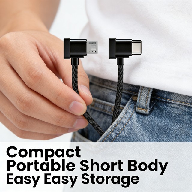 90 Degree Micro USB Type C OTG Adapter Cable 3A High Current Bidirectional Fast Data Transmission Charging Nylon Braided Cord