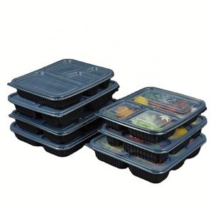 Boîte à lunch bento en plastique PP recyclable, compartimentée, compatible micro-ondes, pour salades, plats à emporter et traiteur - Product Image 1