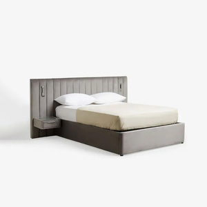 Cama de Hotel Tapizada <span class=keywords><strong>Mayfair</strong></span> <span class=keywords><strong>en</strong></span> Terciopelo Opulento Gris Acero con Almacenamiento Otomano, Mesitas de Noche y Luces - Product Image 1
