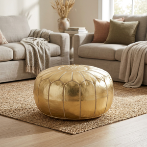 Housse de pouf dorée brodée style bohème faite à la main en daim à motif géométrique avec cordon de serrage personnalisable pour la maison - Product Image 3