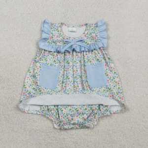 Combinaison-jupe pour bébé fille, imprimé fleuri, adorable, en coton et élasthanne, tissu peigné 200-220 g/m², vêtements pour enfants - Product Image 2