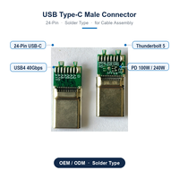 Conector USB Tipo C Macho de 24 Pines OEM, USB4 40Gbps, Thunderbolt 5 80Gbps, PD 100W 240W, Tipo Soldadura, Enchufe USB-C para Cable