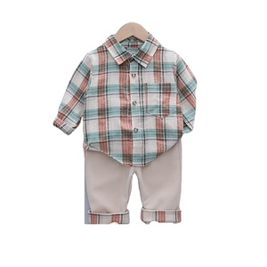 Ropa para Niños, Conjunto de Ropa para Bebé de Shanghái, Camisa a Cuadros para Niños con Pantalones Lisos, Compra en Línea - Product Image 1