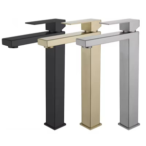 Grifo Cuadrado Alto <span class=keywords><strong>de</strong></span> Acero Inoxidable 304 con Acabado Negro Cepillado, Montado en Cubierta, para Lavabo, Mezclador <span class=keywords><strong>de</strong></span> Agua Fría y Caliente para Baño - Product Image 1